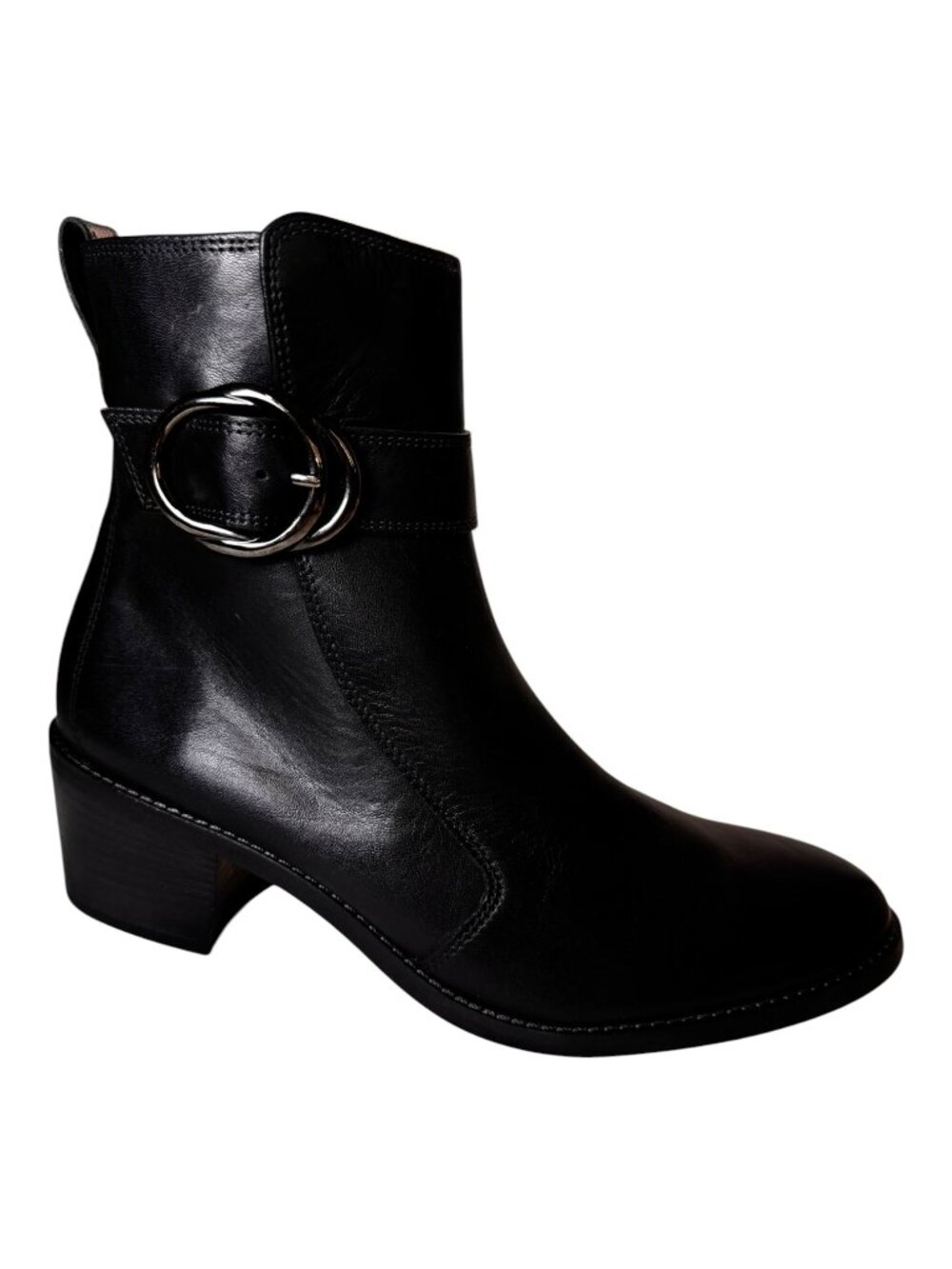Paul Green Black Leather Buckle Ankle Shaft Block Heel Boots SZ:UK 5.5 US 8. NWT